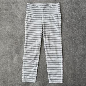 Athleta Leggings Womens Small Gray White Striped Mid Rise Capri Yoga Pants